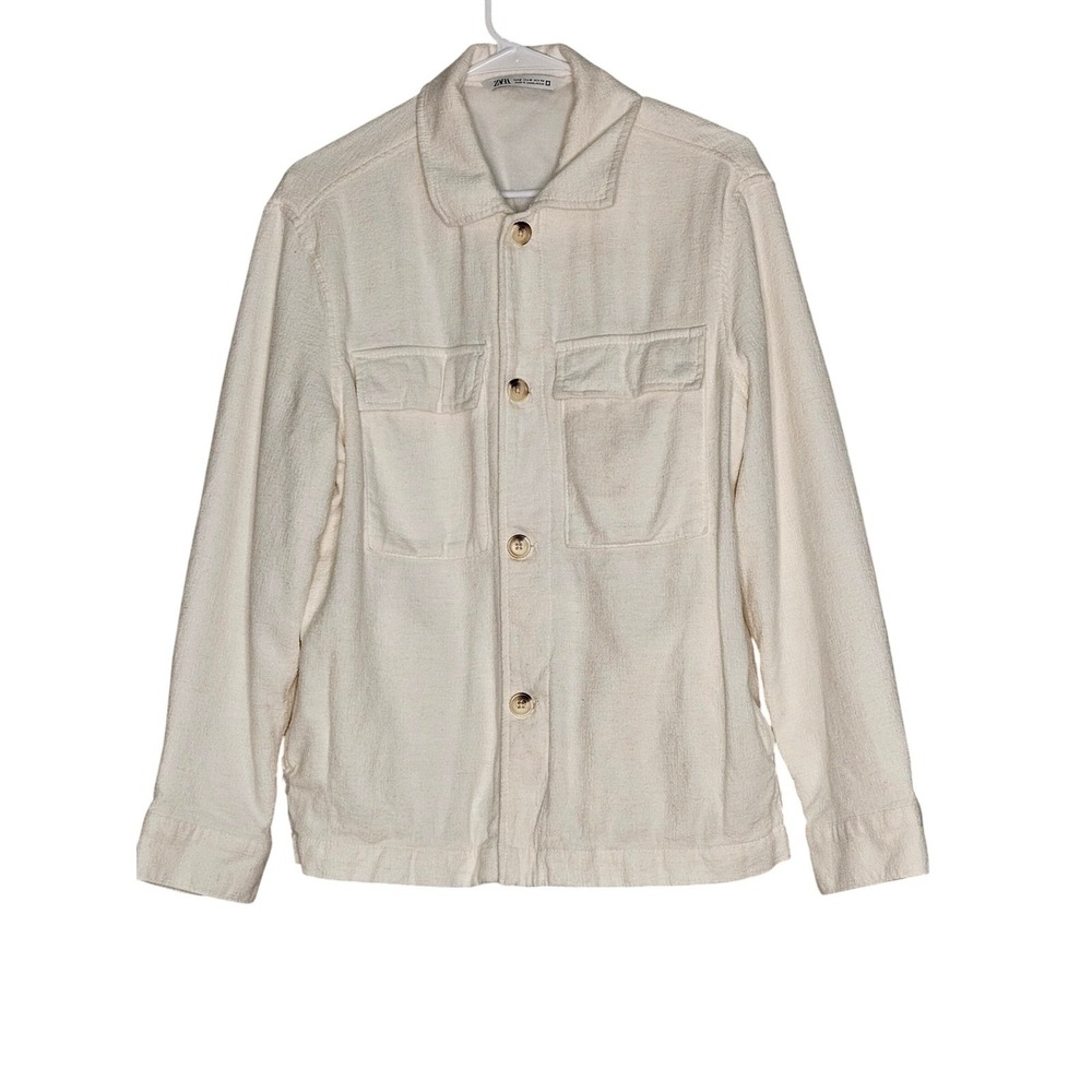 Zara Textured Ivory Cream Button Down Shacket Med. Classic Minimalist Neutral‎